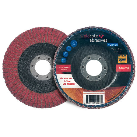 WELDCOTE Flap Disc 4-1/2 X 5/8-11 36G C-Prime Korner Flap Discs 10260